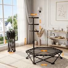 Cama elástica plegable para fitness, con 3 alturas de barra ajustables, marco de metal reforzado, apta para patio, interiores y exteriores - Trampolín hexagonal - Ver 9