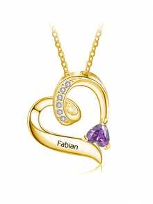 1 Kalung Liontin Batu Kelahiran Berbentuk Hati dengan Batu Zirkonia Kubik yang Dipersonalisasi dan Disesuaikan, Hadiah Kejutan Kreatif, Sempurna untuk Diberikan kepada Kekasih, Teman, dan Keluarga. - Yellow Gold - View 3