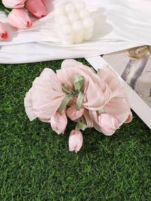 1 Peça Garra de Cabelo Floral Tulipa em Chiffon e Tule Grande, Design de Flor de Tecido Plissado Macio, Perfeito para Looks de Festival, Fim de Semana na Praia e Verão Branco - Multicolorido - Visão 5