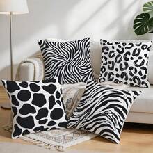4pcs/1pc Black & White Animal Texture Pattern Pillow Covers, Single-Sided Printed Pillow Covers, Suitable For Living Room, Bedroom, Home Decor, All-Season Pillow Covers - Multicolor - View 9