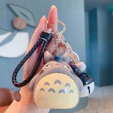 bandai 1個可愛圓形灰色森林動物造型鑰匙圈，附小精靈裝飾、編織繩掛帶與鈴鐺吊飾，卡通角色吊飾鑰匙環，背包掛飾與日常小禮物 - 彩色 - 查看 2