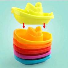 6pcs Rainbow Stackable Baby Bath Boat Toys - Summer Musical Water Games - Children's Easter Gift (Random Boat Color) - Multicolor - View 6