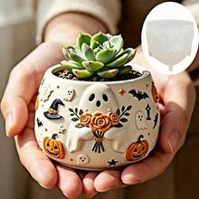 SUPWANPENG 1pc Resin Silicone Mold Halloween Cute Ghost Holding Flower Pumpkin Bat Relief Round Pot Shape DIY Handmade Casting Mold, Can Make Flower Pot, Pen Holder, Candle Holder, Key Storage Box, Compatible With Resin, Plaster, Clay, Cement, Concrete, Desktop Succulent Green Plant Decoration Ornament Mold, Perfect For Home Decor, Halloween, Valentine's Day, Christmas Gift Handmade Mold - No BW379 Mold - View 6