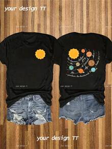 Camiseta de  de 180 g/m² con Diseño de Astronomía Cristiana - Estampado de Doble Cara del Sistema Solar y Versículo Bíblico en la Espalda (Salmo 19:1, Mateo 16:17) - Camiseta de M - Negro - Ver 1