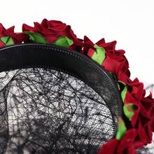 Gothic Burgundy Rose Spider Web Veil Headband, Halloween Ghost Bride Dark Headpiece, Party Cosplay Hair Accessory - Multicolor - View 8