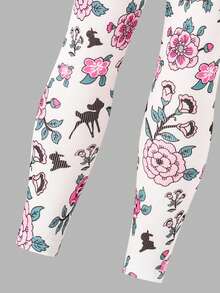 Young Girl [Official Disney Licensed]Disney Bambi 2Pcs Spring/Autumn Girls Long Pants Set, Cartoon Cute Floral Bambi Print Long Sleeve Sweatshirt + Elastic Waist Matching Print Slightly Stretchy Long Pants, Children's Daily Outdoor Sports Versatile Skin-Friendly Clothing, Girls Fashion Vibrant Playful Elegant Personalized Outfit, Great Gift - White - View 6