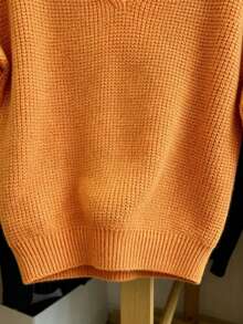 Soft Slouchy V-Neck Long Sleeve Knit Sweater, Solid Color Casual Loose Fit Versatile Pullover Top - Ginger - View 5