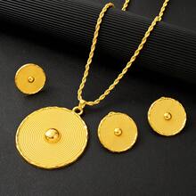 3pcs/Set Classic Minimalist Golden Color Round 3D Polished Jewelry Set, Earrings, Ring, Necklace Combination Set, Middle Eastern Daily Fashion Women Girls Jewelry, African Arab Birthday Party Gathering Wedding Engagement Holiday Accessories Gift - Yellow Gold - View 8