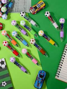 12/6/3/1pc Mini Football Pen Set, 4-In-1 Multi-Color Pen, Fun Fashion Sports Theme Stationery, Suitable For Sports Enthusiasts, Creative Gift, Mixed Ink Office Supplies, Holiday Birthday Party Gift Filler - Multicolor - View 4