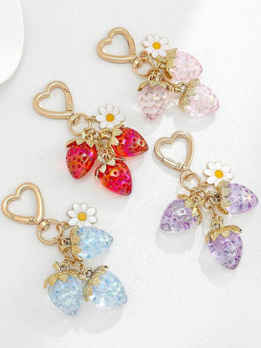 1pc Cute Strawberry Women's Keychain, Car Key Chain - Multicolor - View 1