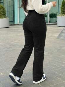 Women's Vintage-Style Wide-Leg Straight-Leg Jeans, Casual For Spring - 黑色 - 查看 1