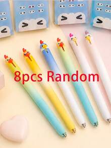8/1pc Cute Rooster Retractable Pen, Modern Fun Durable Plastic Barrel Click Pen, No Ink Leakage, Smudge-Proof Signature Diary Pen, Desk Accessory For Teenage Girls, Suitable For Classroom, Study Room, Daily Homework, Easter Holiday Gift, School Supplies - Multiple Styles - View 10