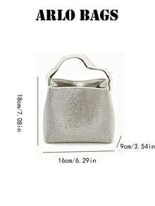 Silver Metallic 3D Quilted Glossy Mini Square Handbag, Structured Shape Resistant To Softening And Deformation, Integrated Wave-Shaped Handle For Comfortable Grip, Zipper Closure With Compact Organized Interior, Suitable For Teachers Attending Evening Events, Moms Going To Parties And Shopping, And Short Trips For Storing Personal Makeup Essentials - Silver - View 2