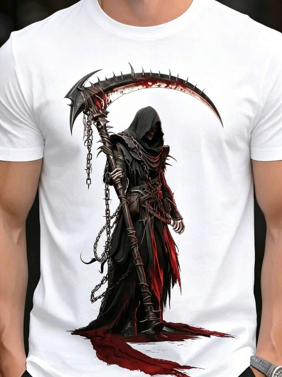 Camiseta de Calaveras para Hombre - Tela Elástica - Lavable a Máquina - Disponible en Tiendas Comunitarias - Liberación Rápida, Suave y Cómoda - Blanco - Ver 1