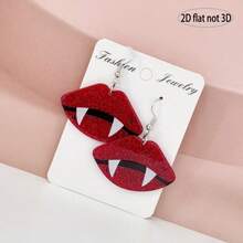 Unleash Your Personalized, Red Lips & Fangs 2D Flat Earrings, Fashion Style, Perfect Jewelry For Daily Wear/Halloween Party - Earrings - View 1