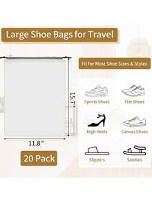 5/10/20pcs Transparent Plastic Travel Shoe Bags, 15.7" X 11.8" / 40cm X 30cm, Portable Drawstring Storage Bags, Waterproof & Dust-Proof Shoe Storage Bags, Drawstring Shoe Covers, Suitable For Sports Shoes, Clothes, Dirty Laundry, Luggage, Bedroom, Closet, Essential For Travel And Daily Home Use - View 9