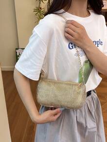 Rhinestone Shoulder Small Bag, Chain Strap Shoulder Bag, Shiny Evening Party Clutch - Multicolor - View 1