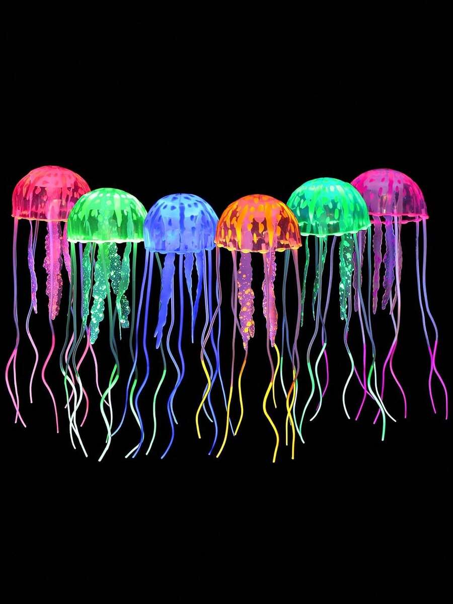 1/3/6pcs Random Color Glowing Jellyfish Decorations, Floating Fish Tank Decor, Glowing Silicone Artificial Jellyfish, Aquarium Decorations With Suction Cups, Fish Tank Accessories