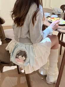 1件日式新時尚休閒甜美可愛輕量可折疊小容量抽繩荷葉邊痛包女款，適合日常購物、通勤、派對、度假禮物，手提斜挎包 - 彩色 - 查看 11