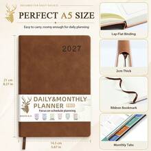 2027 Self-Discipline Planner, 320 Pages High-Quality Faux Leather Cover, Multi-Color Design Monthly & Weekly Dual Layout, Portable Compact Size, Adult Time Management & Goal Tracking, Challenge Yourself School Supplies - A5 - View 5