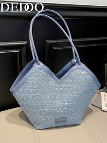 Dedoo Bolso de mano texturizado nuevo estilo europeo & americano versátil bolso de hombro de moda (Patrón de bufanda, estilo y color enviados al azar) - Azul - Ver 1