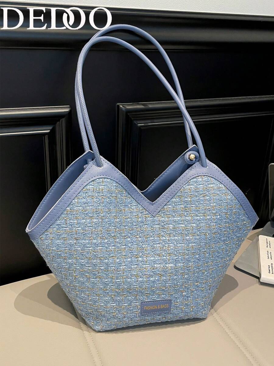 Dedoo Bolso de mano texturizado nuevo estilo europeo & americano versátil bolso de hombro de moda (Patrón de bufanda, estilo y color enviados al azar) - Azul - Ver 1