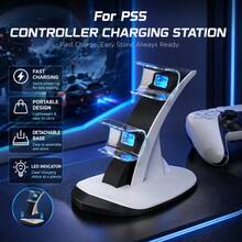 Iplay 1 pieza - Base de carga para mando de PlayStation 5 con indicador LED, interfaz TYPE-C, puede cargar dos mandos simultáneamente (Blanco) - Ver 3