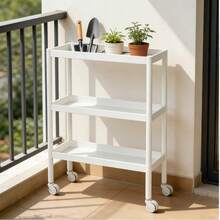 1 Piece Practical Narrow 3-Tier Mobile Storage Trolley, White Smooth Surface Thin Gap Design Equipped With Four Universal Rolling Casters, For Household Kitchen Bathroom Dorm Laundry Area, Storage Stand, Organizer Rack, Spice Container - Storage Rack - View 2