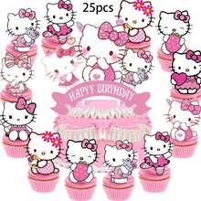 25pcs KT Cat Cake Topper,Cupcake Toppers, Birthday Decorations,Theme Party Supplies, Birthday Decorations, KT Cat Cake Decorations, KT Cat Birthday Party Decorations - View 1