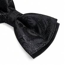 5Pcs Black Paisley Jacquard Men Accessory Set, Bow Tie Pocket Square Cufflinks Brooch Detachable Ring,Random Cufflink Patterns,Accessories For Wedding - Black - View 3