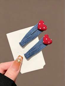 6/2pcs Polka Dot Heart Bow Hair Clips, Suitable For Daily Use - Multicolor - View 8