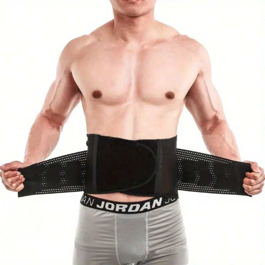 Adjustable Waist Support Belt - Breathable Polyester Blend Back Trainer With Hook-And-Loop Fastener Closure, Hand-Washable Gym For Enhanced Workout Performance, Gym Additions, - Black - View 1