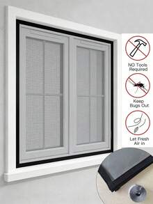 Self-Installable Mosquito Screen With Edging, Tool-Free Installation, Fine Mesh, Ventilated Dust-Proof Replacement Screen For Sliding And Casement Windows - Black Border and Black Net - View 1