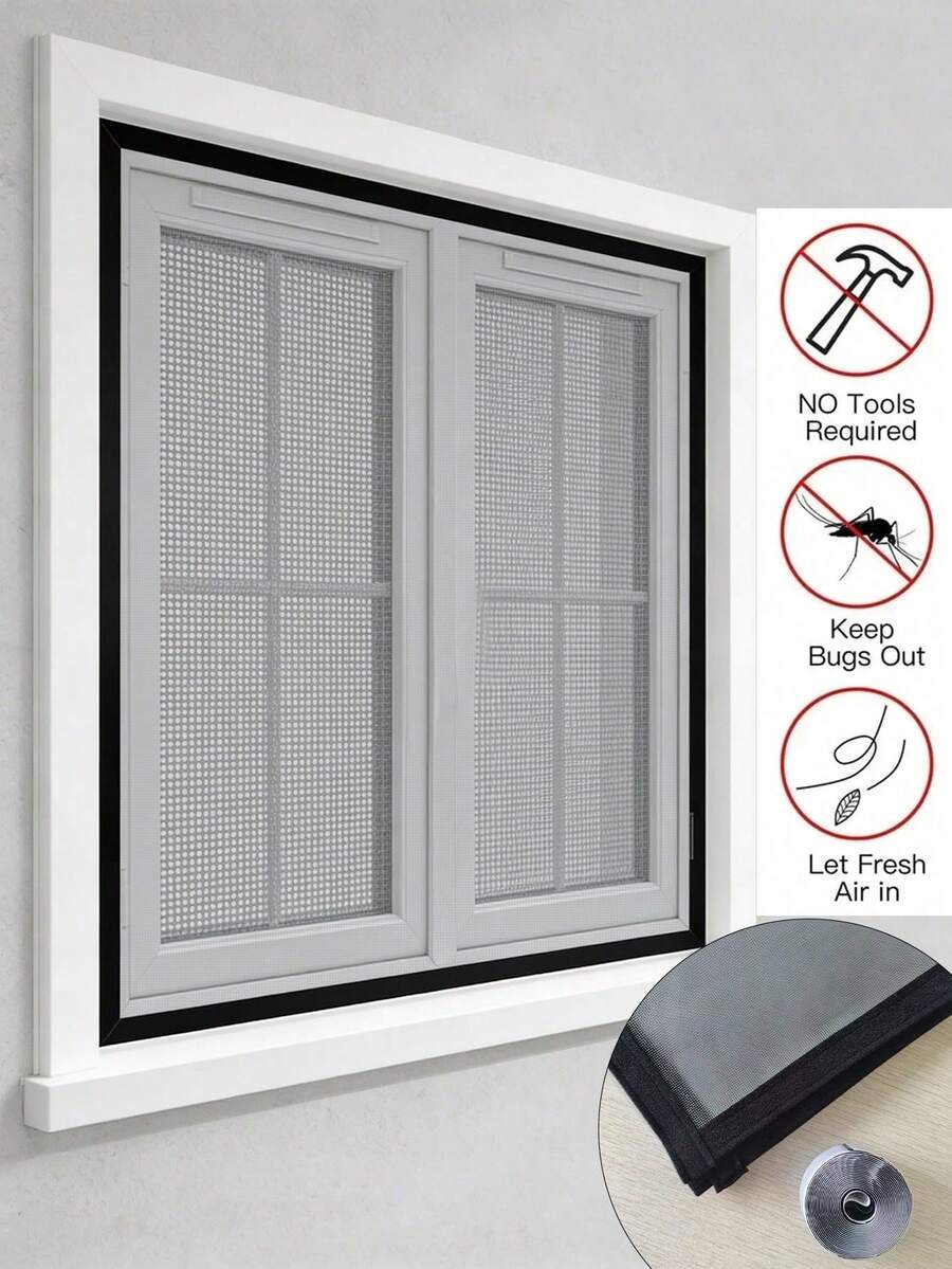 Self-Installable Mosquito Screen With Edging, Tool-Free Installation, Fine Mesh, Ventilated Dust-Proof Replacement Screen For Sliding And Casement Windows - Black Border and Black Net - View 1
