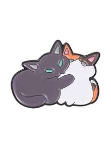 Cute Hugging Cat Enamel Pin - Candy Gray And Plaid Cat Brooch Pin - Cute Cartoon Animal Badge - Backpack, Clothing, Jewelry - Gift For Cat Lovers - Multicolor - View 12