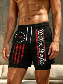Men's Drawstring Waist Letter Print Casual Beach Shorts - Multicolor - View 1