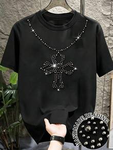 Camiseta informal de manga corta y cuello redondo de unicolor para hombres, con proceso de perforación caliente, nueva colección primavera/verano 2025, rave - Gris - Ver 1