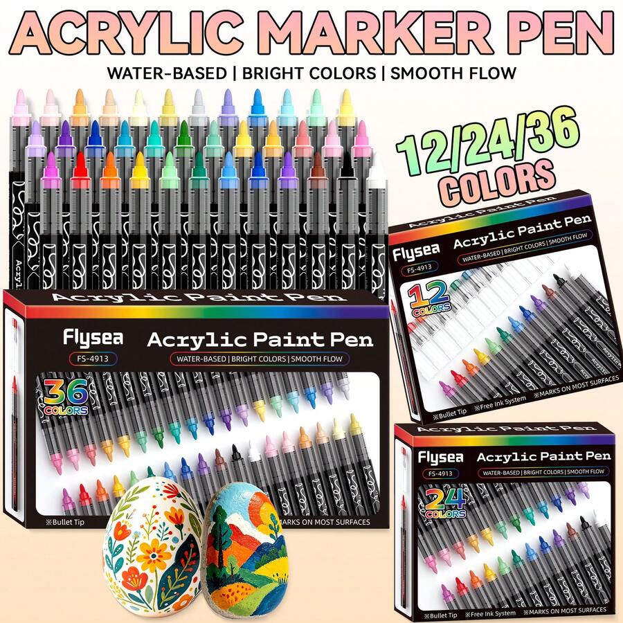 Flysea New Direct Liquid Acrylic Marker Pens, 12-36 Colors Art Fluorescent Marker Set, Opaque Watercolor Pens For Art Students DIY, Back To School - Multicolor - View 1