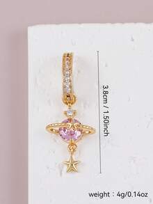 1pc Pink Cubic Zirconia Planet Shaped Belly Button Ring, Suitable For Women's Daily Wear, Dating, Party And Gathering - Yellow Gold - View 2