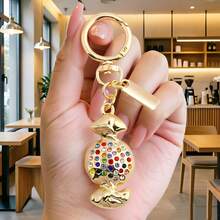 1pc Gold Plated Colorful Rhinestone Candy Keychain Sparkling Crystal Bag Charm Women Fashion Car Key Chain Jewelry Gift - Multicolor - View 4