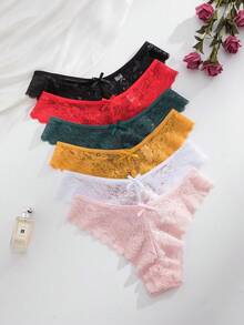 Set Of 12 Pieces Elegant And Comfortable Lace Panties For Women - 酒紅色 - 查看 1
