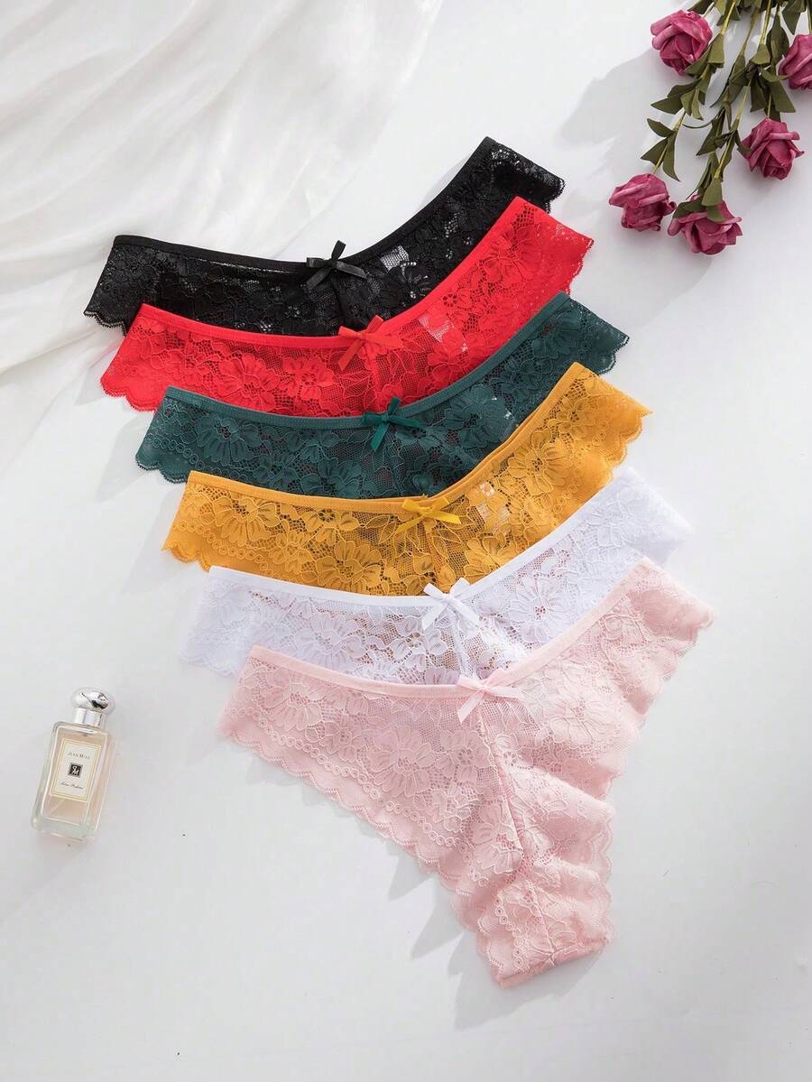 Set Of 12 Pieces Elegant And Comfortable Lace Panties For Women - 酒紅色 - 查看 1