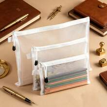1/3PCS A4 A5 A6 Clear Mesh Zipper Pouch File Bag Organizer, Waterproof Document Folder, School Office Supplies Pencil Case Storage, Back To School Essentials, Stationery Organizer Gift Set - White - View 8