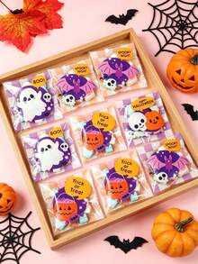 100pcs Halloween Self-Sealing Bags, Pumpkin & Ghost Gift Bags, Halloween Decoration, Halloween Party Decoration, Gift Packaging Bags, Halloween Trick Or Treat Party Supplies, Happy Halloween Decoration, Scary Halloween Decoration, Scary Atmosphere Decoration, Packaging Bags, Party Favors - Checkered Pumpkin - View 3