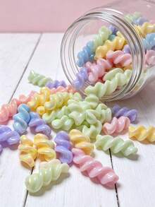 6pcs 15*30mm UV Solid Color Glow-In-The-Dark Wavy Spiral Straight Hole Acrylic Colorful Threaded Beads DIY Phone Chain Stringing Material Accessories - Threaded Beads - View 1