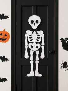 1 pieza Letrero colgante de puerta de esqueleto de tela no tejida, decoración de corona de puerta de entrada con esqueleto blanco de articulaciones móviles, con lazo negro, esqueleto colgante de pared de Halloween, letrero colgante de porche de esqueleto de Body completo grande, decoración de puerta de entrada de estilo horror campestre de Halloween, decoración colgante de puerta de entrada de esqueleto de fieltro ligero, decoración de pared exterior de casa embrujada "Truco o ", decoración colgante de esqueleto para fondo de fiesta de Halloween - Multicolor - Ver 7