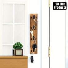 1pc Handmade Rustic Style Wall-Mounted Wooden Key Rack With Multiple Hooks - Polished Surface Space-Saving Organizer, 2D Flat Wooden, Suitable For Entryway, Laundry Room, Garage - Can Hold Keys, Wallets, Pet Leashes, Entrance Storage - View 1