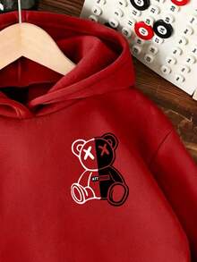 Tween Boy Cartoon Pattern Warm Sweatshirt - Red - View 4