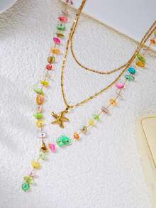 Summer Dopamine Colorful Beaded Creative Design Necklace - Women's Daily Versatile Layered Earrings - Multicolor - View 4