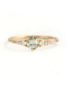 1pc Minimalist Emerald Zirconia Ring For Women, Suitable For Daily Wear, Engagement, Gift - Gold - View 3